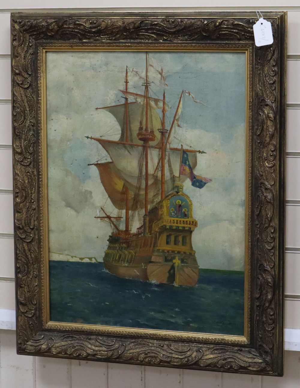 A.E. Lloyd, oil on canvas, Galleon at sea, signed and dated 1951, 59 x 44cm
